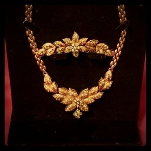 Gold Rose Gem Encrusted necklace and bracelet set